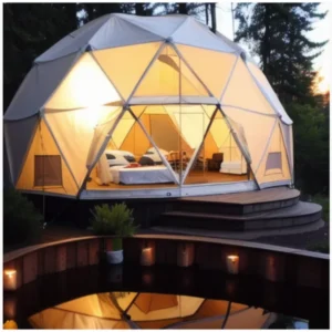 3/5/6/8/12/15/20 m PVC Dome Glamping Tent Lodge with Waterproof Cover and Built-In Bathroom