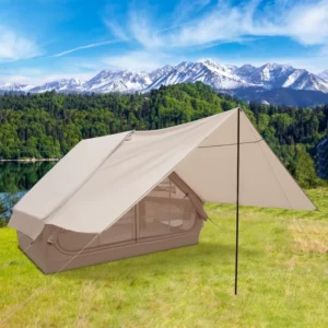 3 5 Person Double Layer Inflatable Camping Tent (with Pump) Includes Awning Premium Glamping Waterproof Family Tent Quick Setup