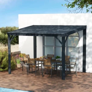 3 X 3.6m Wall-Mounted Galvanized Steel Hardtop Patio Shelter Lean Gazebo with Drainage System