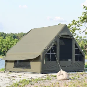 3 to 4 Man Camouflage T/C Fabric Quick Setup Inflatable Tent Rainproof Air Tent with 6 Sqm Extended Canopy Tent