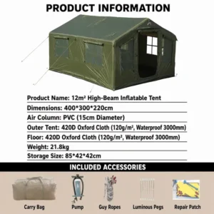 3000mm Waterproof Inflatable Villa Tent 4-18m² Luxury Air Beam Tent for Family Camping