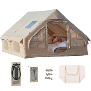 300D Oxford Cloth 12 Square Meter Lightweight Waterproof Large Khaki Glamping Inflatable Tent for 6 People Family Camping