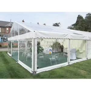 30x50m Clear Glass Marquee Atrium Tent with White Metal Frame, 500-1000-Person Capacity