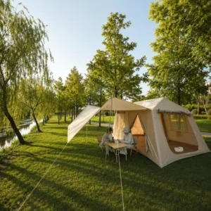 396x270cm Inflatable Air Beam Ridge Tent Luxury Glamping Cabin 420D Oxford High Strength PVC Column Waterproof Khaki Outdoor