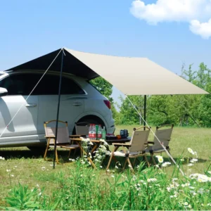 3×2.1m Portable Car Side Awning Waterproof Silver Coated SUV Camping Canopy Shelter with Poles & Suction Cups