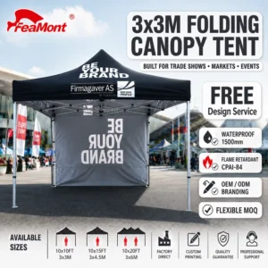 3×3 Folding Canopy Tent Waterproof Pop up Gazebo for Trade Show Event Market Stall Commercial Use OEM Manufacturer