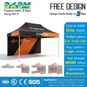 3x3m 10x10ft Custom Printed Aluminum Pop-Up Canopy Tent for Trade Shows and Outdoor Advertising