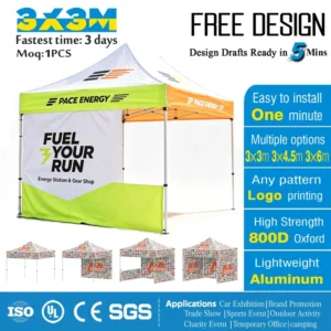 3x3m Folding Marquee Custom Logo Printed Pop-Up Canopy Gazebo Tent Heavy-Duty Aluminum Frame
