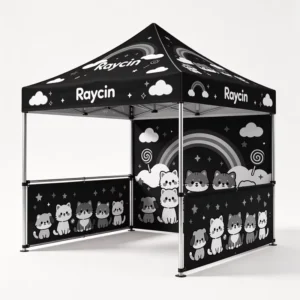 3x3m Food Event Tent, 40mm Aluminum Frame, Waterproof Printed Pop-Up Canopy Market Stall with Walls