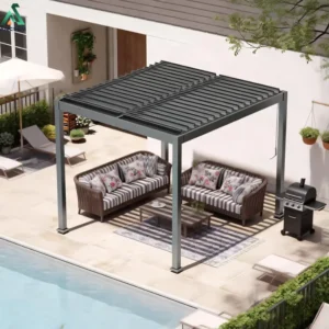 3x3m Modern Bioclimatic Pergola with 150mm Beam Adjustable Blade Louvers and Efficient Drainage System