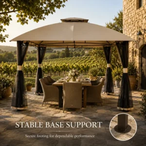 3x3m Permanent Arched Iron Frame Gazebo Double Tier Roof Ventilated Pavilion for Event Space