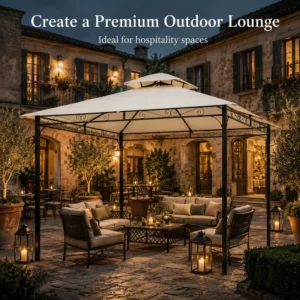 3x3m Steel Garden Gazebo With Elegant Scrollwork Double Tiered Roof Sun Shelter for Patio and Poolside