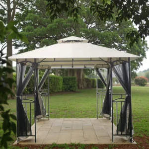 3x3x2.7M Outdoor Double-Topped Steel Party Gazebo with Powder-Coated Frame