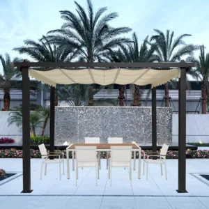 3x4m Outdoor Aluminum Eco-Friendly Retractable Sun Canopy Gazebo Sunshade Garden Pergola