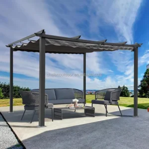 3x4m Retractable Outdoor Pergola with Sun Shade Canopy Metal Shelter for Garden Porch Beach Grill Areas-Outdoor Furniture