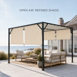3x4m Sliding Canopy Pergola with 60mm Steel Pole, Waterproof Sunshade for Hotel Garden and Outdoor Seating