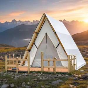 4*5m Double Four-Season Waterproof Triangle Outdoor Camping A-Shape Canvas Safari Tents Hotel Resort Glamping