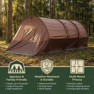 4-6 Person Family Tent Rainproof UV Protected Folding Multi-Room Polyester 2000-3000mm All-Season Camping Tent