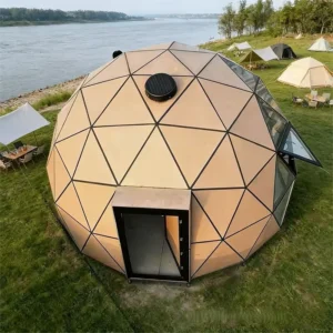 4-8m Insulated Blue Glass Geodesic Dome Tent Glass Door