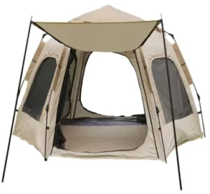 4-Person Hexagonal 4-Season Single-Layer Pop-Up Camping Tent, Waterproof Windproof UV-Resistant Portable