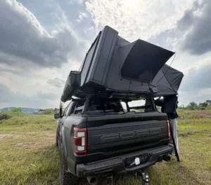 4 Person Side Fold Out Aluminum Hard Shell Rooftop Tents Side Opening Hybrid Tent With Rack for Outdoor Roof Top Tent