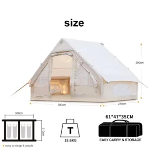 4 Persons Inflatable Air Camping Tent 6㎡ Waterproof Windproof Outdoor Glamping Tent Easy Quick Setup Family Holiday Shelter