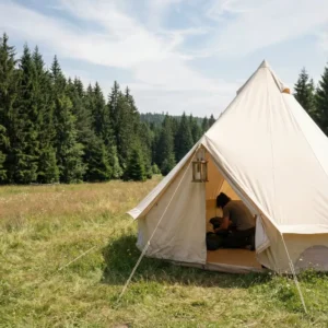 4-Season 330GSM Heavy-Duty Cotton Canvas Glamping Safari Bell Tent with Floor and Carry Bag