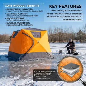 4-Season Extra-Large 8-Sided Ice Fishing Tent with Thickened Wall, 6-8 Person