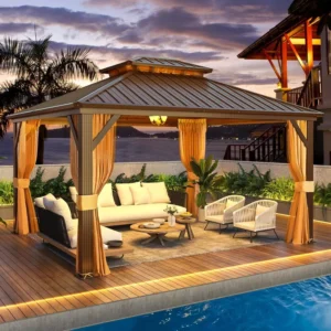 4 Season Outdoor Shelter Movable Retractable Free Standing Solarium Sunrooms Outdoor Metal Hardtop Gazebo