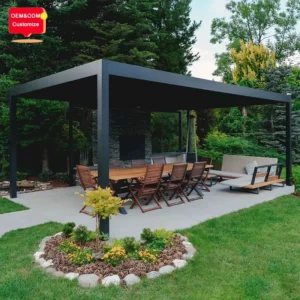4 X 8m Garden Gazebos Motorized Louvre Double Roof Canopy Pavilion High-end Black Backyard Villa Pergola Design