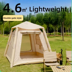 4.6㎡ Inflatable Camping Tent for 3-5 People UV-Resistant 4-Season Tent with Chimney Port & Skylight 300D Oxford Fabric