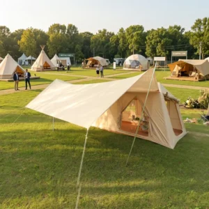 420D Heavy Duty Oxford Inflatable Tent 396x270cm Luxury Air Column Ridge Cabin Waterproof Glamping House Khaki Family Shelter