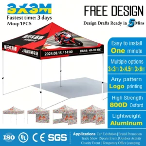 420D Oxford Foldable Canopy Tent Aluminum Frame Waterproof Windproof Shelter Quick Setup Stall Expo Camping Custom Logo
