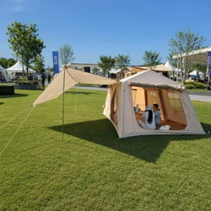 420D Thickened Oxford Inflatable Ridge Tent 396x270cm Luxury Glamping Cabin High Strength PVC Column Waterproof Khaki Outdoor