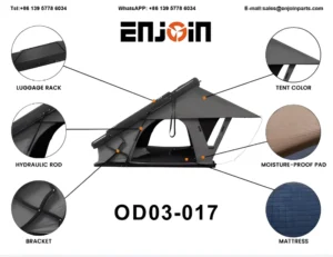 4X4 Over Land Truck Hardtop SUV Rooftop Tent LED Light Canvas Fabric Double Layer Quick Automatic Opening Four Season Annex Room