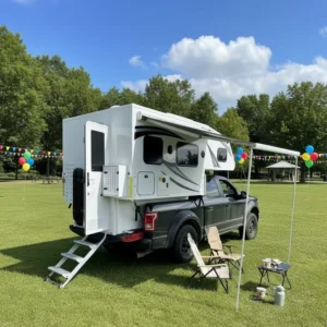4X4 Slide In Pick Up Truck Camper Fiberglass Waterproof Mini Caravan Foldable Roof Lightweight RV 4 Person Outdoor Camping