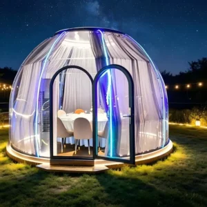 4m/5m/6m Transparent PVC Geodesic Dome Tent with Q235 Steel Frame for Outdoor Glamping, Stargazing, and Gardening