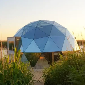 4m 7m 12m Geodesic Glamping Tent Dome with Blue Red Green Tempered Glass for Resort Hotel Clear Glass Igloo Dome Tent
