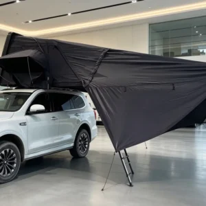 4×4 Off-Road Travel Trailer Rooftop Tent with Mattress, Telescopic Ladder, Removable Awning