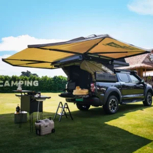 4×4 Outdoor Camping Overland Pickup Camper Shell Car Tent with Rooftop 270 Awning Remote Control Auto Setup for F150 Tacoma