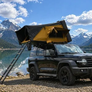 4×4 Overland Outdoor 4 Person Side Fold 2XL Hard Shell Aluminum Canvas Roof Top Tent with Waterproof Four season Side Opening