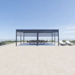 4×8 Chinese Style Pergola Canopy Aluminum Alloy Auto Windproof Waterproof Anodized Frame Roller Shutter Pavilion