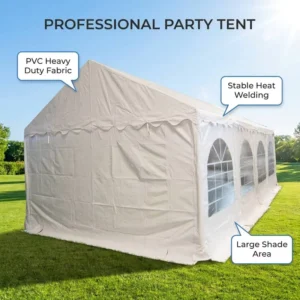 4x8m Outdoor Pavilion Wedding Tent Waterproof PVC Canopy with Sidewall Windows for Family Garden Gathering
