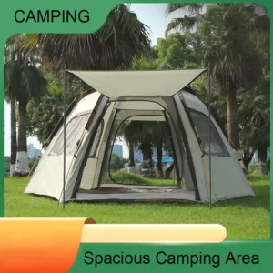 5-6 Persons Outdoor Large Space Family Camping Double Layers 2 Rooms 1 Living Room Big Camping Tent Hiking Families