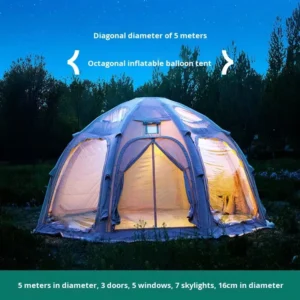 5m Diameter Cotton Fabric Inflatable Four-Season Camping Dome Tent Full View