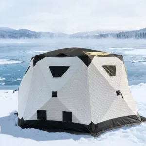 6-8 Person Ice Fishing Pop-Up Hexagon Shanty Tent One Bedroom 420D Oxford Cloth Triple-Layer Rainproof Snowproof Quick Setup