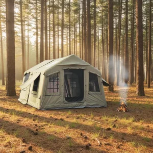 6 8 Person Large Inflatable Tunnel 8+8 TC Cotton Camping Tent for Family Luxury Air Glamping Tube Tent With 2 Bed Rooms