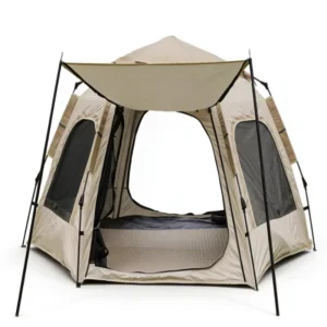 6-Person Hexagonal 4-Season Single-Layer Pop-Up Camping Tent, Waterproof Windproof UV-Resistant Portable