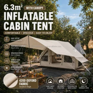 6 Person Inflatable Camping Tent with Hand Pump Easy Setup Blow up Tent with Built in Canopy Outdoor Inflatable Glamping Tent