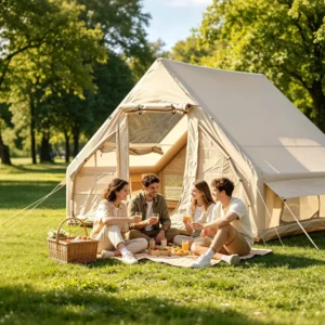 6.3㎡ Inflatable Glamping Tent with Panoramic Sky Window Dual Entry Double Door Air Tent for 3-4 People Quick Setup